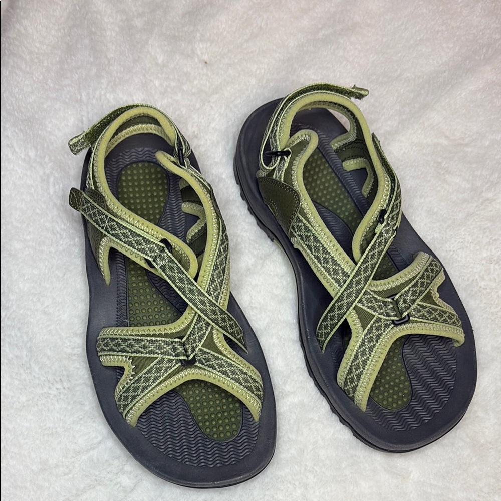 Lands' End Green and Black Sport Sandals with Crisscross Straps